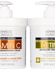 Advanced Clinicals Retinol Body Lotion + Brightening Vitamin C Lotion 2pc Skincare Set For Women & Men | Body Cream & Face Moisturizer Set Helps Improve The Look Of Dark Spots & Uneven Skin Tone, 2PC