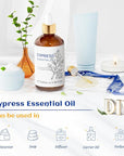 HIQILI 100ML Cypress Essential Oil, 100% Natural for Diffuser, Skin Care, Includes 10ML Travel Bottle - 3.38 Fl Oz