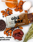 Obi Bar Chocolate - Protein and Oat Fiber Bar | All Natural | Meal Bar | Heart and Gut Health | Lightly Sweet | Chocolate Brownie | Almond Chunks | Soy Free, Dairy Free | Ideal Meal Replacement Bar