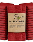 Softolle 100% Cotton Washcloths 60 Pack (12x12 Inches) Soft, Highly Absorbent Washcloth, Face Towels, Wash Cloths for Face, Ring Spun, Bulk Pack (Burgundy)