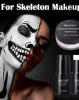 MEICOLY Black White Face Body Paint Stick Set with Sponges and Setting Powder,Face Paint Stick for Adults and Kids,Clown White Makeup,Face Painting for Halloween SFX Skull Zombie Skeleton Goth Makeup