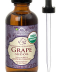 US Organic Grape Seed Oil, USDA Certified Organic, 100% Pure & Natural, Cold Pressed Virgin, Unrefined, in Amber Glass Bottle w/Glass Eye dropper for Easy Application (2 oz (56 ml))