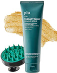 PLU Korean Therapy Scalp Scaling Scrub with Silicone Scalp Massager Brush - Walnut Scalp Scrubber Gel for Oily Scalp and Dandruff - Scalp Exfoliating & Deep Cleansing Combo Set