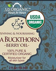 US Organic Sea Buckthorn Berry (Fruit) Oil, Supercritical CO2 extracted, USDA Certified Organic,100% Pure Virgin, Unrefined in Amber Glass Bottle, Face, Hair, spot Treatment, Anti Aging, 2 oz (56 ml)