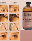 Kitsch Organic Castor Oil for Hair Growth - 100% Pure Castor Oil, Organic Cold Pressed Unrefined Glass Bottle for Face, Skin, Lashes, Brows, Scalp, Nails & Belly Button - Hexane Free, USDA - 16 oz