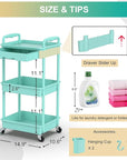Goovilla 3 Tier Rolling Utility Cart Organizer with Removable Drawer, Stable and Sturdy Blue Rolling Storage Carts with 2 Lockable Wheels for Bathroom, Kitchen, Snack, Craft, Makeup, Baby Essentials