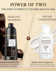 Hair Dye Shampoo 3-in-1 Vegan Color for Gray Hair - Ammonia-Free for Men & Women – Beard & Hair Coloring – Instant Gray Coverage Champú Para Canas Mujer & Hombre (DARK BROWN)