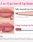 2 PCS Lip Liner and Lip Stain Combo Set, High Pigmented Long Lasting Velvet Lip Tint, Well-Defined Lipliner, Weightless Waterproof Not Animal Tested, Matte Finish Makeup