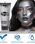 MEICOLY Metallic Silver Face Body Paint for Tin Man Makeup,2.37Oz Large Tube Water Based Full Body Paint for Adults and Kids,Pro Silver Face Paint for Halloween SFX Special Effects Cosplay Makeup