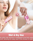 Bikini Trimmer for Women, 2 in 1 Electric Razor with LED Light, Body Facial Hair Remover, Type-C Charging, Wet/Dry Use for Smooth Skin