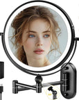 9" Wall Mounted Lighted Makeup Mirror,4000mAh Rechargeable Double Sided 1X/10X Magnifying Mirror with Light,3 Color Lights,Touch Dimmable,Extended Arm 360 Rotation Wall Mounted Makeup Mirror