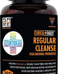 Clinical Daily Regular Cleanse Plus Natural Probiotic - Colon Cleanse & Gut Detox Supplement - Assists with Energy and Constipation Relief - Herbal Dietary Fiber Psyllium Husk Capsules - 180 Count
