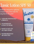 Vacation Classic Sunscreen Lotion SPF 50, Water-Resistant, Lightweight, Transparent on All Skin Tones, Dermatologist-Tested, Vegan, Travel Size, 3.4 Fl. Oz. (Value Pack of 3)