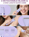3-in-1 Electric Razor IPX7 Waterproof Bikini Trimmer Wet & Dry Use Painless Personal Trimmer Groomer for Ladies Face Body Legs Bikini Public Hairs Electric Lady Shaver with Replaceable Heads