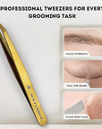 Professional Tweezers - Slant, Durable Lightweight German Stainless Steel, Ultra Precision Tweezers for Eyebrows, Facial Hair, Chin, and Ingrown Hair Removal - Gift (Matte Gold)
