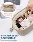 BAGSMART Makeup Bag Travel Toiletry Bag, Puffy Padded Make Up Bags for Women Makeup Organizer Case, Wide-open Pouch Purse Travel Essentials Toiletries Accessories Brushes, Camel