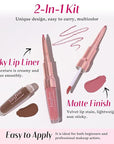 2 PCS Lip Liner and Lip Stain Combo Set, High Pigmented Long Lasting Velvet Lip Tint, Well-Defined Lipliner, Weightless Waterproof Not Animal Tested, Matte Finish Makeup