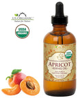 US Organic Apricot Kernel Oil, USDA Certified Organic,100% Pure & Natural, Cold Pressed Virgin, Unrefined in Amber Glass Bottle w/Glass Eyedropper for Easy Application (4 oz (Large))
