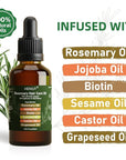 Pure Rosemary Oil Blended with Castor, Sesame, Jojoba and Grapeseed Oils to Promote Hair Growth, Biotin and Strengthen Hair, Dark Glass Bottle with Dropper 2Fl Oz