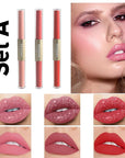 Double-end 2-in-1 Matte & Shimmery Lip Gloss Set, 3 PCS/Set (Set A, 3pcs)