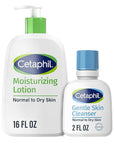 Cetaphil Hydrating Moisturizing Lotion for Normal to Dry, Sensitive Skin, 16 oz + Travel Size Gentle Skin Cleanser 2 oz