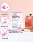TEAZEN Peach Kombucha Tea, Hydration Drink Mix, Sugar Free, Live Probiotics & Prebiotics, 10 Sticks, 1.76oz
