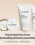Honest Beauty The Icons Skincare Trio Travel Kit | Mini Hydrogel Cream, Gentle Gel Cleanser, Vitamin C Radiance Serum | Gentle for Sensitive Skin + Vegan
