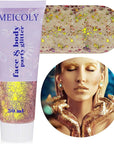 MEICOLY Chameleon Gold Body Glitter,Mardi Gras Outfit for Women,Color Changing Face Glitter,Chunky Glitter Face Paint,Holographic Glitter for Face Body Hair,Festival Party Costume Makeup,50ml