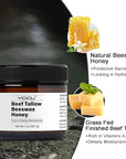 Beef Tallow and Honey Face Moisturizer for Face & Body - Organic Beef Tallow Moisturizer with Tallow and Beeswax & Honey, Beef Tallow for Skin Intensive Hydration - Vitamins(B1, A, D E & K) 2oz