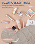 BAGSMART Makeup Bag Travel Toiletry Bag, Puffy Padded Make Up Bags for Women Makeup Organizer Case, Wide-open Pouch Purse Travel Essentials Toiletries Accessories Brushes, Camel