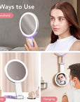 LitBear Travel Makeup Mirror with Light, Rechargeable Double-Sided 10X/1X Magnifying Mirror, Portable Lighted Beauty Mirror, 3 Color Lighting, Dimmable Touch Screen, Tabletop Handhold Hanging (Purple)