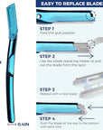 ZOMCHI Eyebrow Razor, Face Razors for Women&Men, Eyebrow Trimmer with Protective Silicone Cap, Dermaplane Razor-Easy&Safe Hair Removal(Blue,11 Blades)