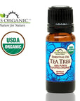 US Organic 100% Pure Tea Tree Essential Oil - USDA Certified Organic, Steam Distilled, Sourced from South Africa, Undiluted, Non-GMO (10 ml (Pack of 1))