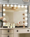 Black Hollywood Vanity Mirror with Lights, 15 Dimmable Bulbs, 3 Color Lights,Make Up Lighted Mirror, Aluminum Metal Frame, USB Charging Port(23" x 18")