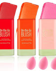 Cream Blush Sticks for Cheeks Gift Set with Makeup Sponges,Lightweight Solid Makeup Blush Stick,Waterproof Cheek Blusher Moisturizer Sticks,Multi-Use Face Stick Kit for Lips,Cheeks and Eyes