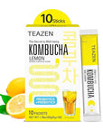 TEAZEN Lemon Kombucha Tea, Hydration Drink Mix, Sugar Free, Live Probiotics & Prebiotics, 10 Sticks, 1.76oz