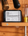 Duke Cannon Supply Co. Solid Cologne for Men Special Issue Vetiver and Oakmoss (Fresh Air, Sandalwood) - Concentrated Balm, Travel-Friendly Tin, 1.5 oz