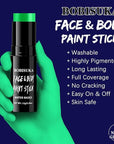 BOBISUKA Neon Green Face Body Paint Stick Water-Based Washable Glow In The UV Light Face Paint Makeup Stick for Halloween Witch Skull Robot Cyber Alien Cosplay SFX,Sports Eye Black & Costume Party