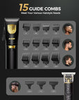 GLAKER Hair Clippers for Men Professional, Cordless Clippers for Hair Cutting, Mens Hair Clippers and Trimmer Kit for Barber with LED Display 15 Guide Combs