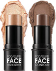 FOCALLURE 2 Pcs Mineral Cream Contour Stick,Moisturize Highlighter and Bronzer Pen,Non Stick Face Brightens & Shades Pencil,Long Lasting & Smooth Gliding Face Illuminator Makeup,Deep