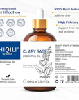HIQILI Clary Sage Oil Essential, Herbal Sooth Aroma in Diffuse, Meditation, Calming Sleep at Bedtime, Body Massage, Moisturize Skin, DIY Deodorant Spray - 100ML