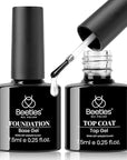 Beetles 2Pcs No Wipe Gel Top Coat and Base Coat Set, High Gloss Clear Long Lasting Base and Top Coat, Soak Off Nail Art DIY at Home