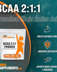 BulkSupplements.com BCAA 2:1:1 Powder - Branched Chain Amino Acids, BCAA Supplement, BCAAs Amino Acids Powder - Unflavored & Gluten Free, 1000mg per Serving, 500g (1.1 lbs) (Pack of 1)