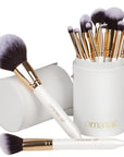 OMANIAC Makeup Brush Set Professional, 12 Pearlescent Wood Handle Makeup Brushes, Premium Cruelty-Free Synthetic Fiber Hair, Travel Make up Brushes Set with Case (White).