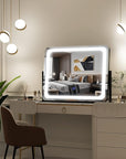 FENNIO Vanity Mirror with Lights 22"x17",LED Lighted Makeup Mirror,Large Makeup Mirror with Lights,Touch Screen with 3-Color Lighting,Led Mirror Makeup,Dimmable,for Vanity Desk Tabletop,Bedroom