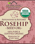 US Organic Rosehip Seed Oil, USDA Certified Organic, Cold Pressed, Virgin Organic, Amber Glass Bottle and Glass Eyedropper for Easy Application - 4 oz (115 ml)