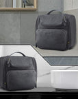 BAGSMART Hanging Toiletry Bag, Water-resistant Leather Dopp Kit, Large Travel Organizer for Full Sized Container, Grey