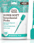 GuruNanda Interdental Picks (Pack of 100), Super Soft & Flexible Rubber Bristles, Dental Floss Picks to Remove Food Debris, Plaque & Go Gentle on Gums