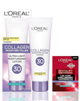 L'Oreal Paris Collagen Moisture Filler Face Cream with Broad Spectrum SPF 30, Anti-Aging Face Moisturizer and Daily Sunscreen For Face, Includes Face Serum Sample, Clear