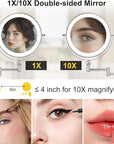 9" Wall Mounted Lighted Makeup Mirror,4000mAh Rechargeable Double Sided 1X/10X Magnifying Mirror with Light,3 Color Lights,Touch Dimmable,Extended Arm 360 Rotation Wall Mounted Makeup Mirror